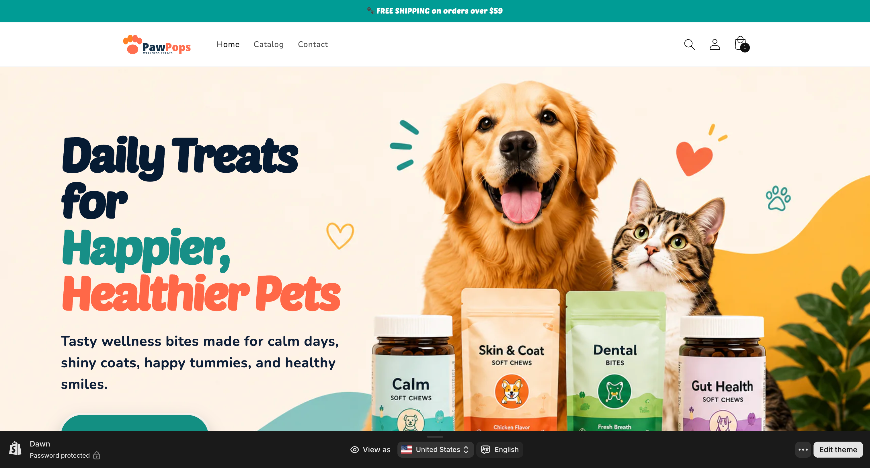 PawPops pet wellness Shopify store